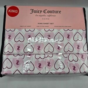 Juicy Couture King Size Sheet Set Pink Heart Pattern Luxury Home